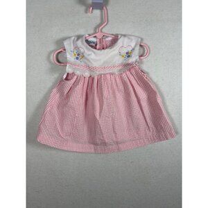 Samara Infant Dress Size 12 Pink Gingham With Embroidered Floral Hearts Cotton B